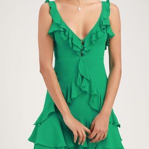 Green Ruffled Mini Dress